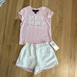 Polo Ralph Lauren set 2/2t 24months tshirt and shorts. SET NWT pink & white